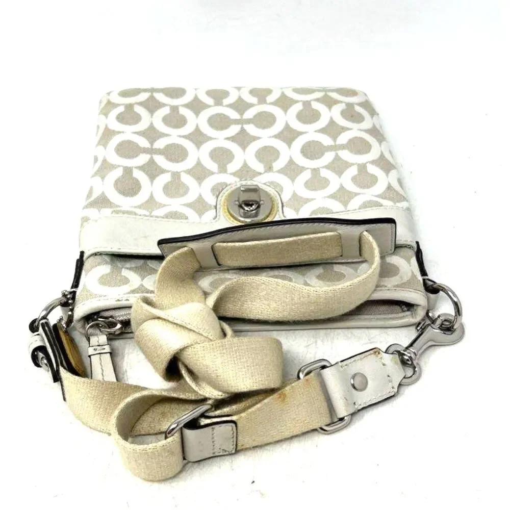 Coach Peyton Op Art Beige Signature Print Crossbody Bag